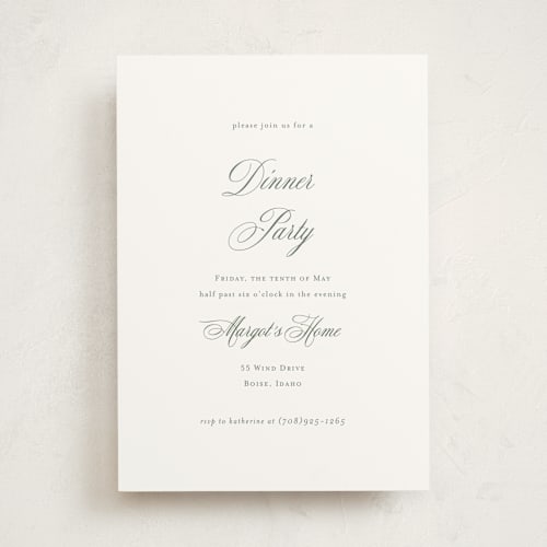 This is a sage party invitations with standard by Jennifer Postorino called empire printing on signature in standard