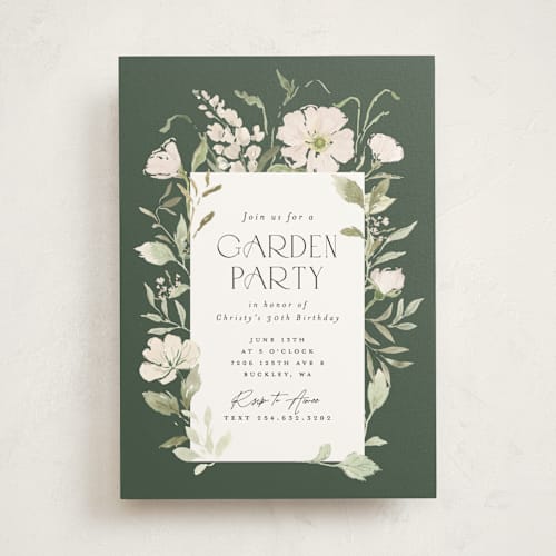 This is a sage party invitations with standard by Itsy Belle Studio called gentle garden printing on signature in standard