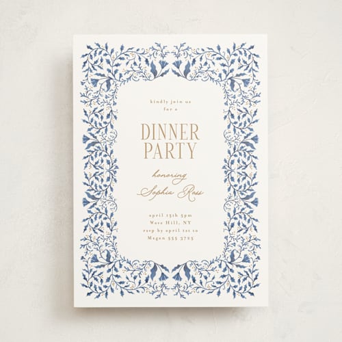 This is a royal blue party invitations with standard by Tamara Hilje called morning glory printing on signature in standard