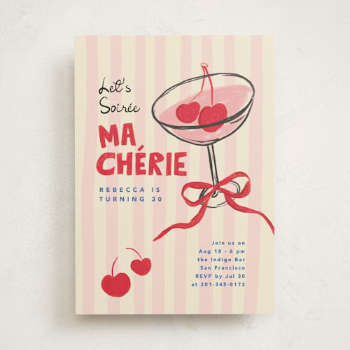 This is a cherry party invitations with standard by Creo Study called mon cherie printing on signature in standard