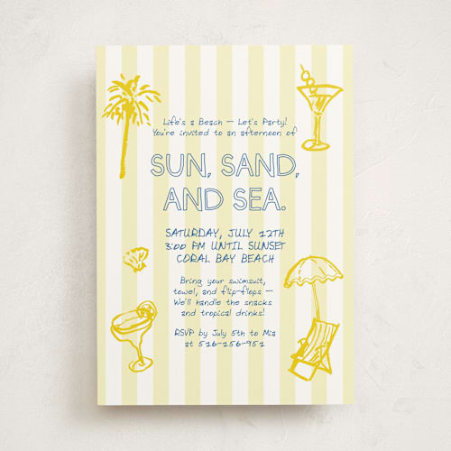 This is a sunny party invitations with standard by Cass Loh called beach icon printing on signature in standard