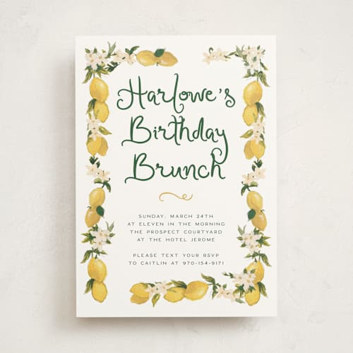 This is a garden party invitations with standard by Jenna Holcomb called lemon printing on signature in standard