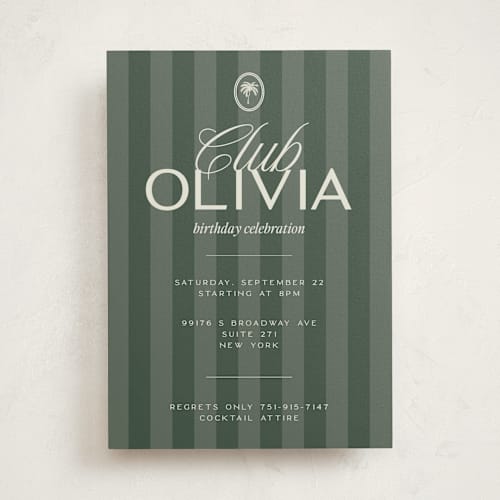 This is a palm party invitations with standard by Jenna Holcomb called club printing on signature in standard