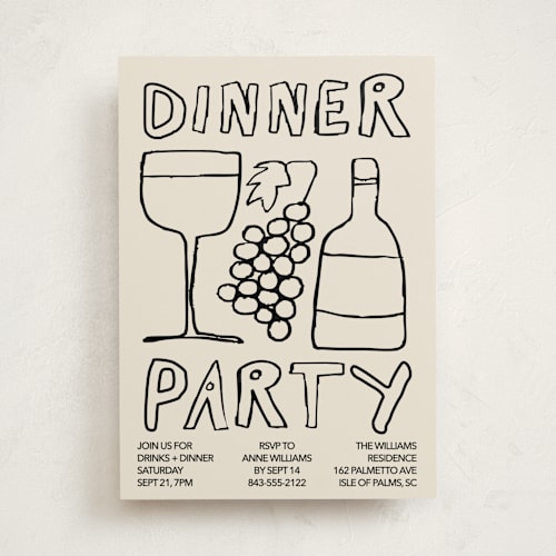 This is a bone party invitations with standard by Inkblot Design called dinner doodles printing on signature in standard