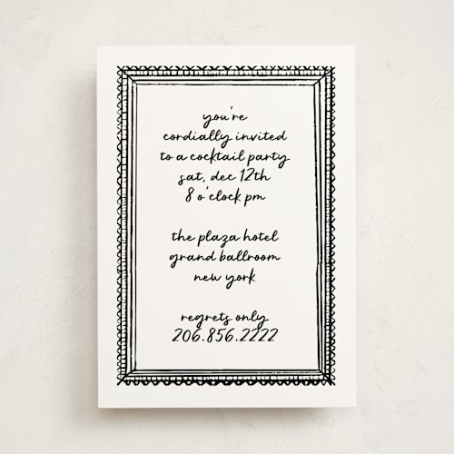 This is a snow party invitations with standard by AK Graphics called illustrated frame printing on signature in standard