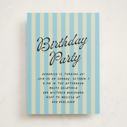 This is a summer blue party invitations with standard by chocomocacino called calvin printing on signature in standard