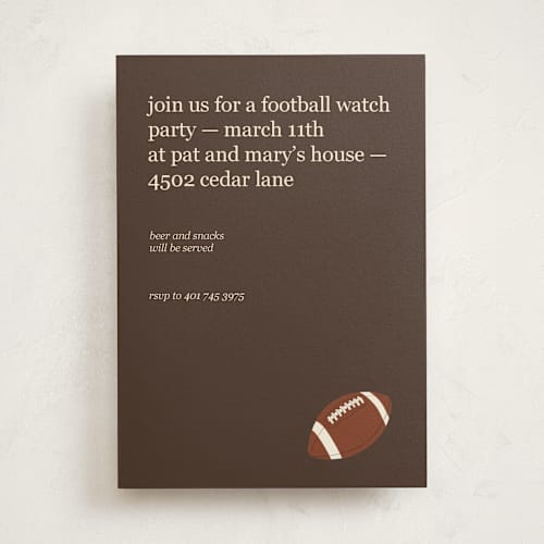 This is a earth party invitations with standard by Claire called football watch party printing on signature in standard