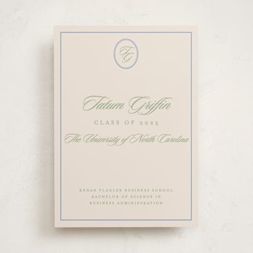 This is a grass graduation announcements with standard by Creo Study called scripted printing on signature in standard