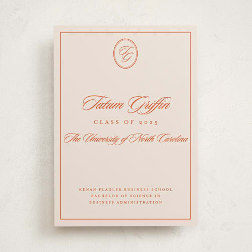 This is a sunset graduation announcements with standard by Creo Study called scripted printing on signature in standard