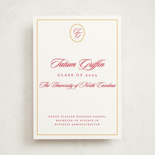 This is a honey graduation announcements with standard by Creo Study called scripted printing on signature in standard