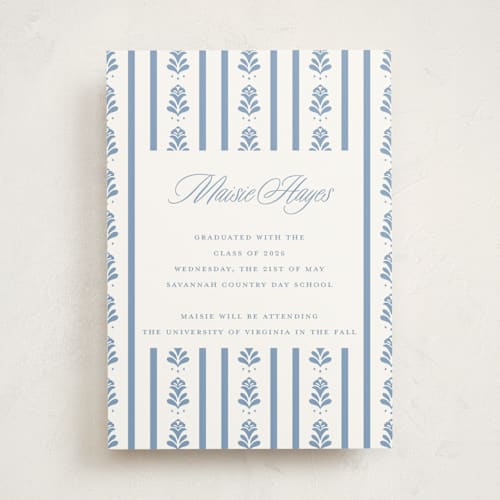 This is a provincial blue graduation announcements with standard by Erin German called sweet garden printing on signature in standard