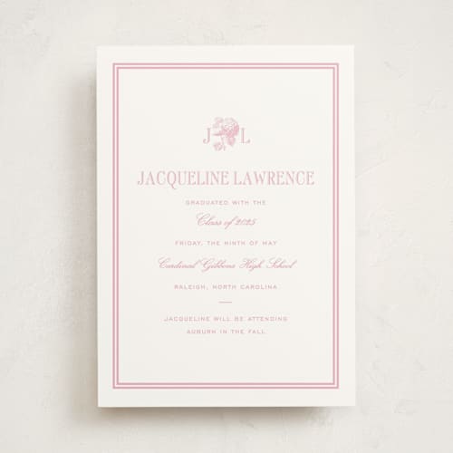 This is a baby pink graduation announcements with standard by Megan Davis called chesapeake printing on signature in standard