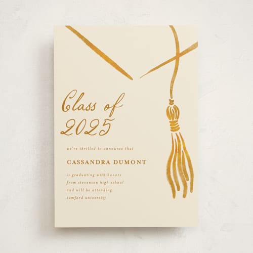 This is a aureate graduation announcements with standard by Jamie Alexander called inked printing on signature in standard