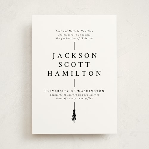 This is a onyx graduation announcements with standard by Amy Payne called tassel line printing on signature in standard