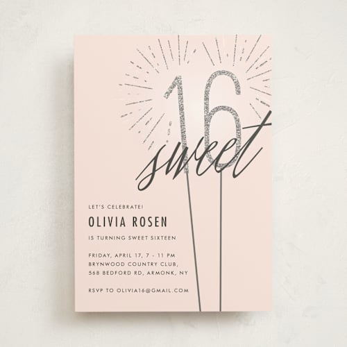 This is a blush sweet sixteen birthday party invitations with standard by Annie Holmquist called sixteen sparklers printing on signature in standard