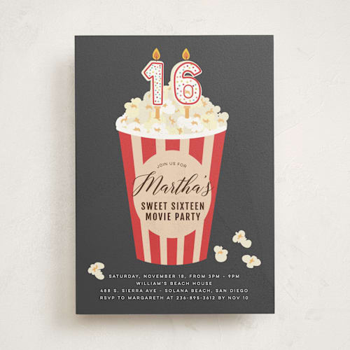 This is a cobblestone sweet sixteen birthday party invitations with standard by Sherley Ferreira called movie night party printing on signature in standard