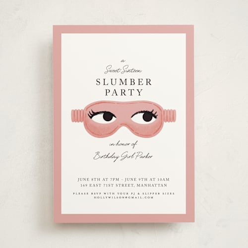 This is a rose sweet sixteen birthday party invitations with standard by mo kelley called slumber party printing on signature in standard