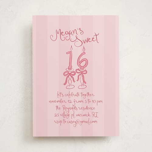 This is a cherry sweet sixteen birthday party invitations with standard by Tamara Hilje called sixteen bow candles printing on signature in standard