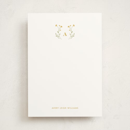 This is a marigold personalized stationery thank you cards with standard by Jennifer Postorino called baby blossoms printing on signature in 5x7