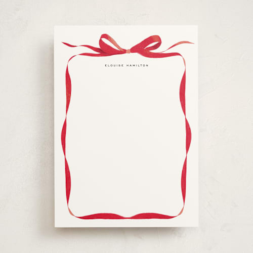 This is a crimson personalized stationery thank you cards with standard by Olivia Kanaley Inman called bow printing on signature in 5x7