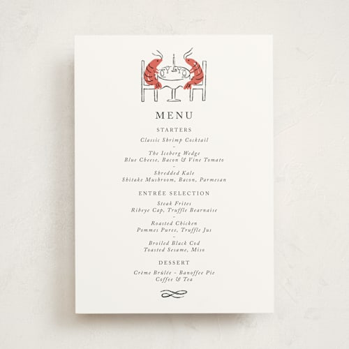 This is a pearl part menus with standard by mo kelley called shrimp cocktail printing on signature in standard