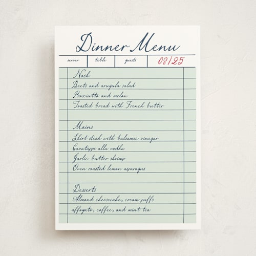 This is a teal part menus with standard by Jennifer Lew called just because printing on signature in standard