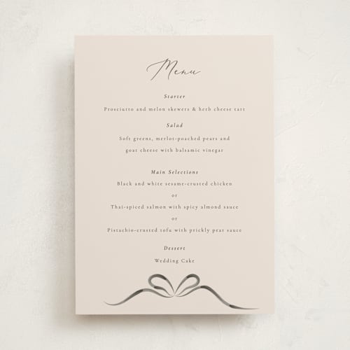 This is a tuxedo part menus with standard by Corinne Malesic called bow printing on signature in standard