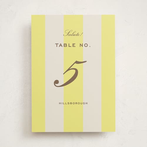This is a limone party table numbers with standard by Megan Davis called campania printing on doublethick in standard