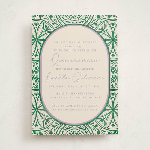 This is a viridian sweet sixteen birthday party invitations with standard by The Savage Label called papel picado printing on signature in standard