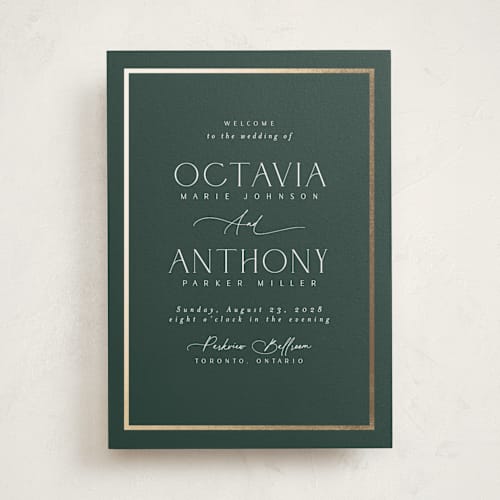 This is a evergreen unique wedding programs with foil pressed by Nicole Walsh called regal printing on signature in folded