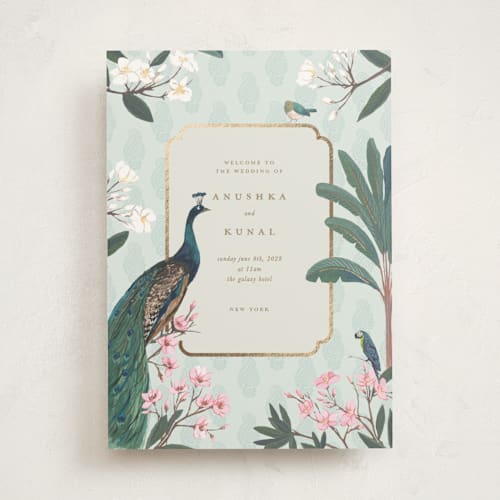 This is a mint unique wedding programs with foil pressed by Teju Reval called royal wedding printing on signature in folded