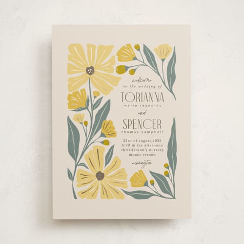 This is a buttercup unique wedding programs with foil pressed by Karidy Walker called storybook garden printing on signature in folded