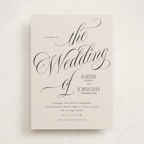 This is a linen unique wedding programs with standard by Kate Ahn called mirin printing on signature in folded