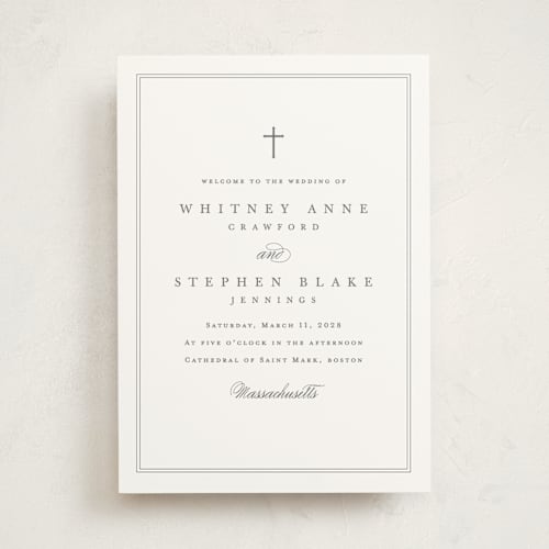 This is a ivory unique wedding programs with standard by Amy Kross called crawford printing on signature in folded