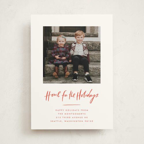 This is a maple leaf holiday photo cards with standard by Julie Murray called merry move printing on signature in standard