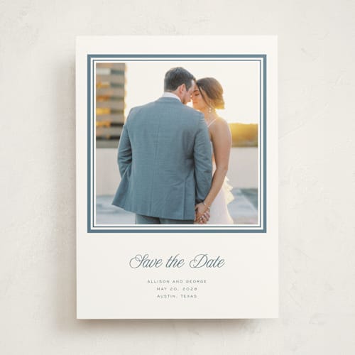 This is a winterberry save the date photo mount cards with standard by Blustery August called lauren printing on party paper in photo_mount