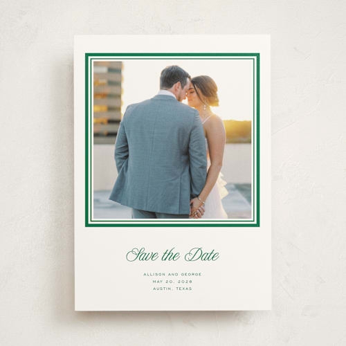 This is a spruce save the date photo mount cards with standard by Blustery August called lauren printing on doublethick in photo_mount