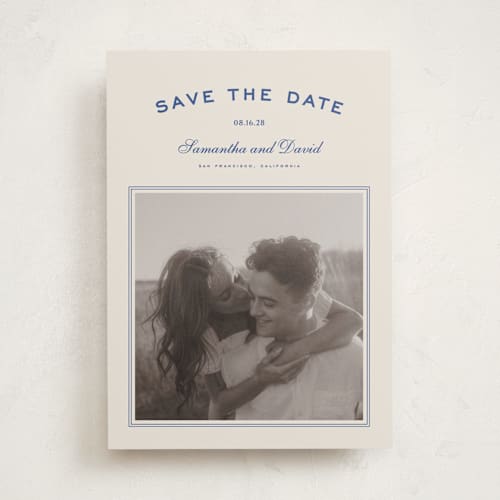 This is a capri save the date photo mount cards with standard by Wildfield Paper Co called summer story printing on doublethick in photo_mount
