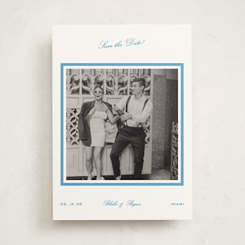 This is a bluebell save the date with standard by Megan Davis called miro printing on doublethick in photo_mount