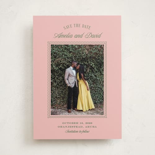 This is a sorbet save the date photo mount cards with standard by Robert and Stella called coco printing on doublethick in photo_mount