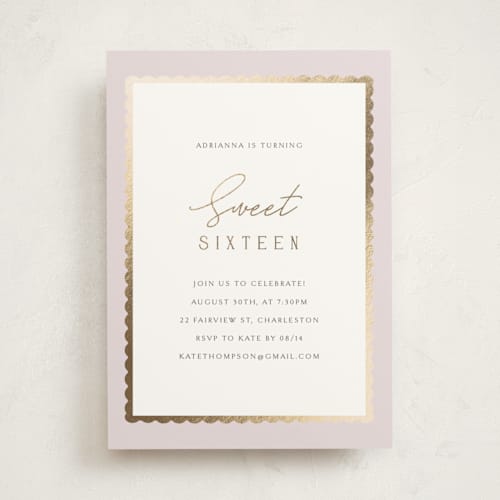 This is a lilac sweet sixteen birthday party invitations with foil pressed by Angela Thompson called sweet frame printing on signature in standard