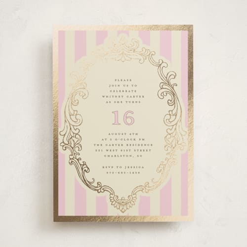 This is a petal sweet sixteen birthday party invitations with foil pressed by Charter Oaks Creative called baroque beauty printing on signature in standard