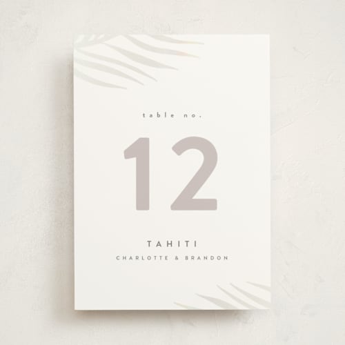 This is a porcelain table numbers with gloss press by Pixel and Hank called palm vibes printing on doublethick in standard