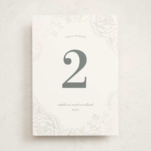 This is a opal table numbers with foil pressed by Rochelle Renee called au jardin printing on doublethick in standard
