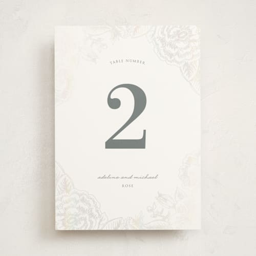 This is a opal table numbers with gloss press by Rochelle Renee called au jardin printing on doublethick in standard