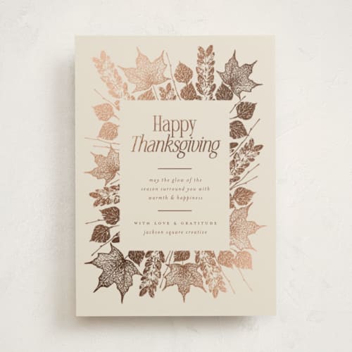 This is a vanilla thanksgiving cards invitations with foil pressed by Heather Schertzer called autumn glow printing on signature in standard