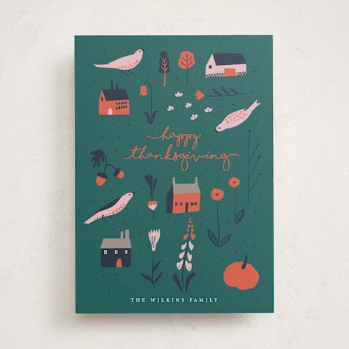 This is a deep pine thanksgiving cards invitations with standard by Eve Schultz called fall harvest printing on signature in standard