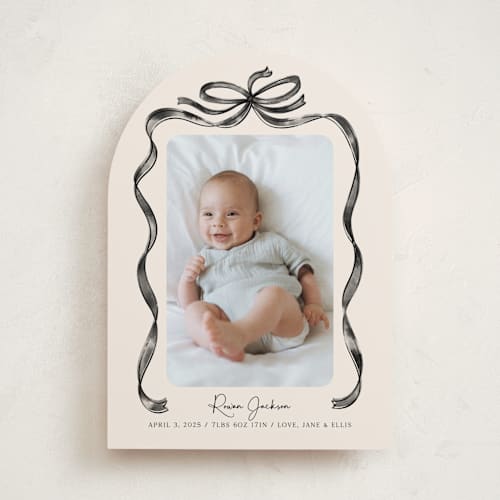 This is a espresso birth announcements with standard by Paper Sun Studio called tied together printing on smooth signature in standard