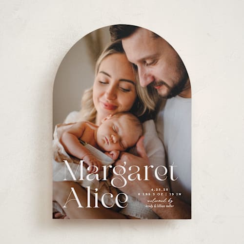 This is a snow birth announcements with standard by Pixel and Hank called perfection printing on smooth signature in standard
