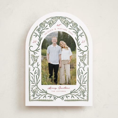This is a evergreen photo christmas cards with standard by Cindy Reynolds called bird doodle printing on recycled smooth signature in standard